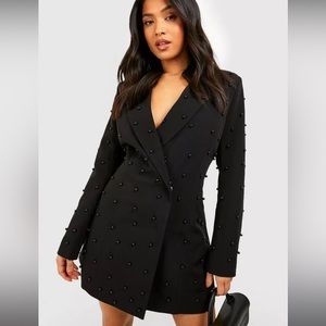 Boohoo black bead blazer dress
